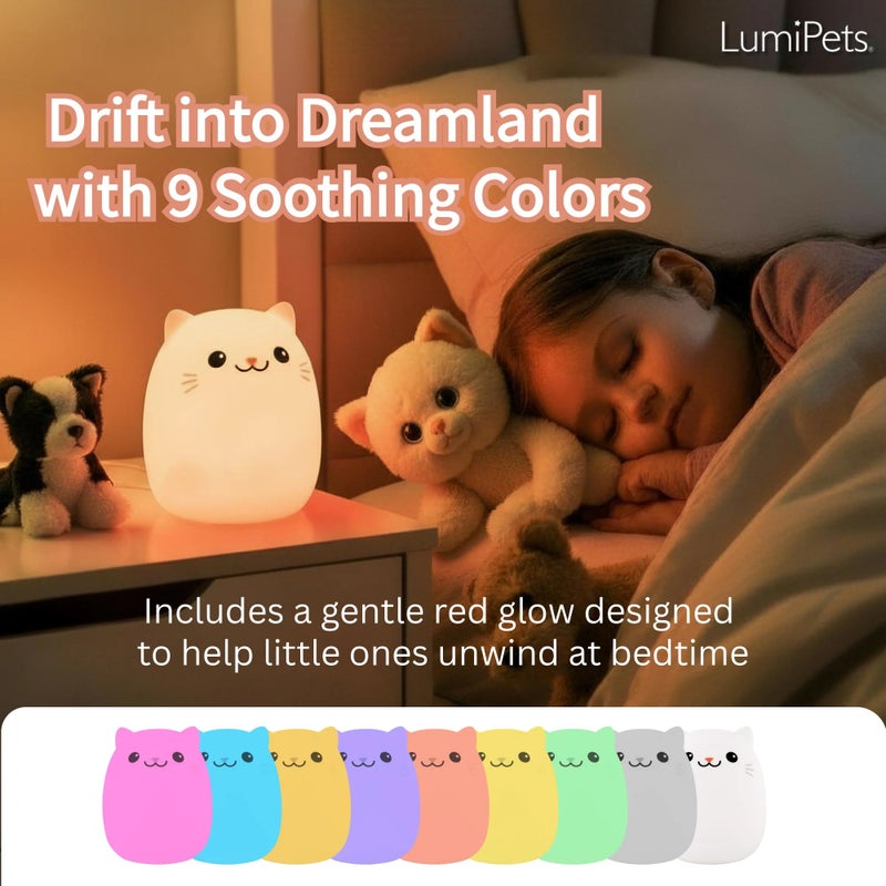 Lumipets Clive The Cat Squishy Silicone Night Light for Kids | Cute Night Light with Remote & Touch Control for Baby & Toddler Bedrooms | Color Changing Portable Animal Nightlight | Kids Mood Lamp - Image 4